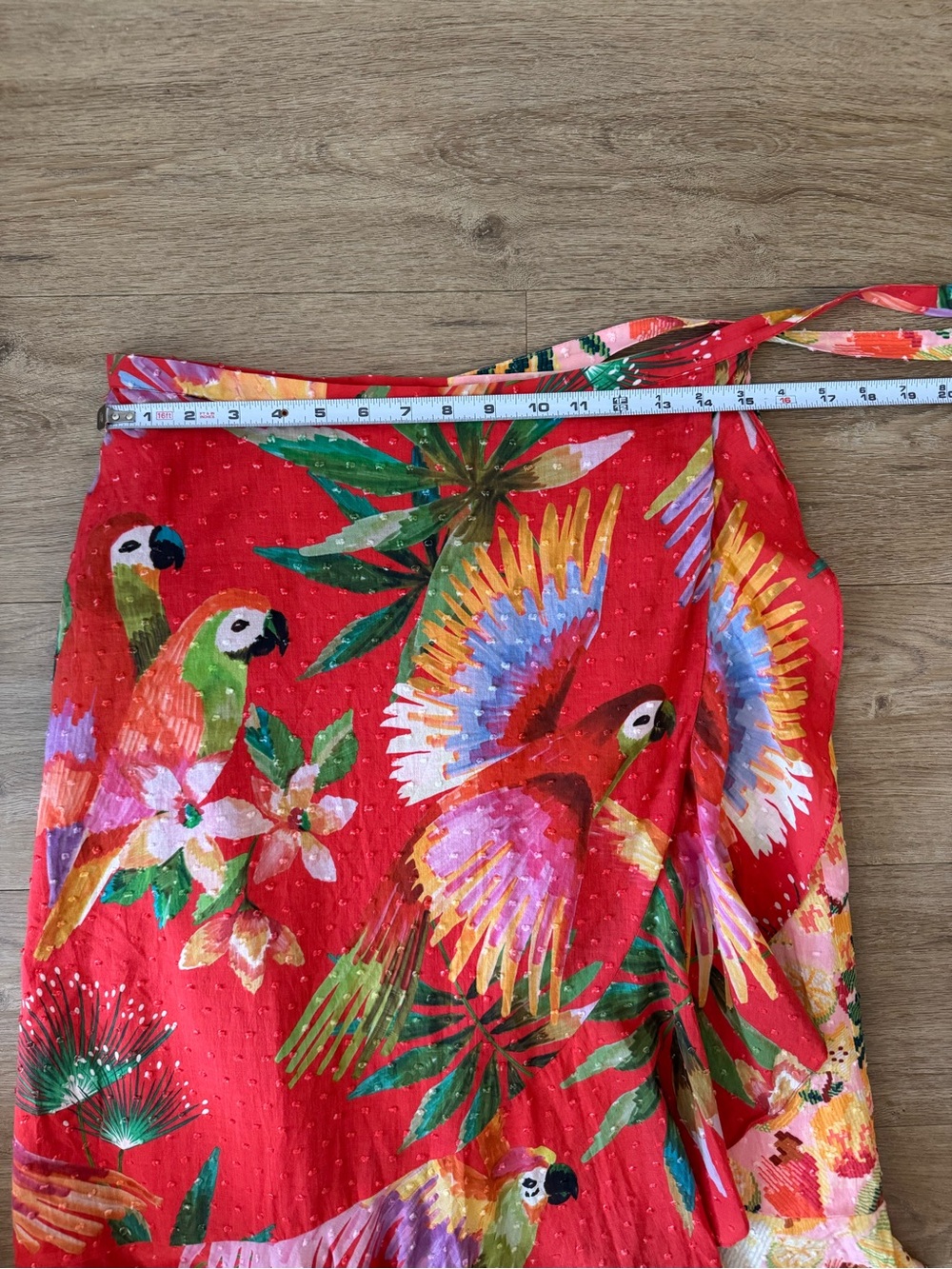 Farm Rio Nadya Wrap Midi Skirt Red Macaw Size Large - Picture 9 of 11